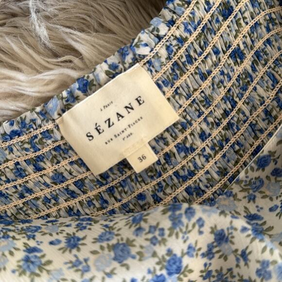 NEW Sezane Phily Maxi Sun Dress Blue Flowers Shoulder Ties Size 36 / 4 - Picture 11 of 11